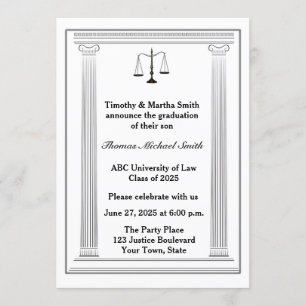 Scales of Justice, Roman Columns, Graduation Invitation