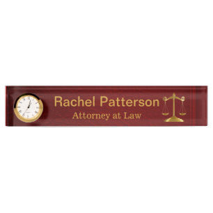 Scales of Justice   Rustic Red Leather - Lawyer Name Plate