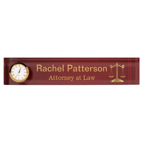 Scales of Justice  Rustic Red Leather _ Lawyer Name Plate