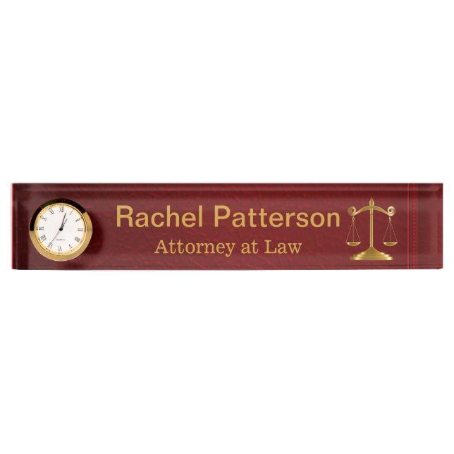 Scales of Justice | Rustic Red Leather - Lawyer Name Plate (Front)