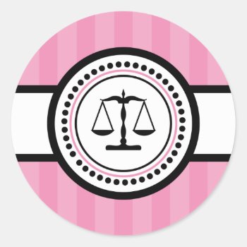 Scales Of Justice Stripes Label (pink) by WindyCityStationery at Zazzle