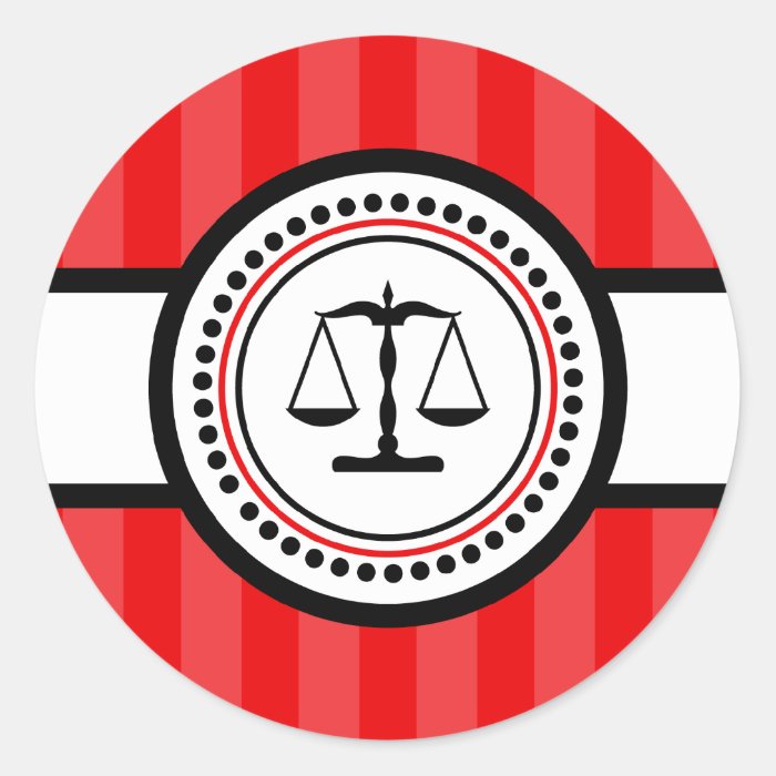 Scales Of Justice Stripes Label (Red) Round Sticker