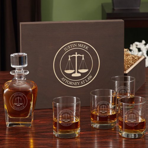 Scales of Justice Whiskey Glass Set and Decanter