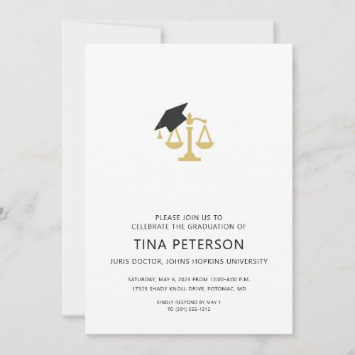 Scales of Justice With Cap Law School Graduation Invitation