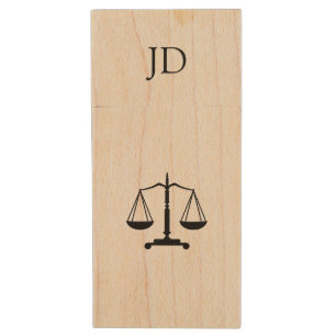 Scales of Justice with Initial Wood USB Flash Drive