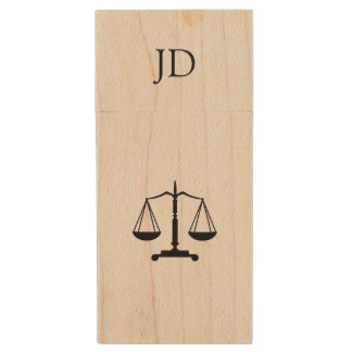 Scales of Justice with Initial Wood USB Flash Drive