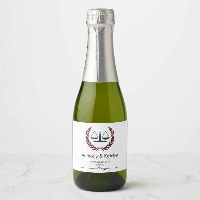 Scales of Justice Wreath Lawyer Wedding Custom  Sparkling Wine Label (Front)