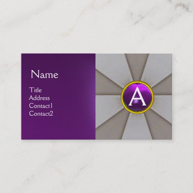 SCALES OF LAW,ATTORNEY MONOGRAM Purple Grey Business Card (Front)