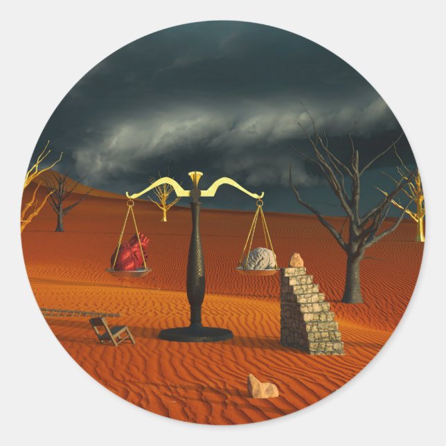 Scales of Truth – Surreal Desert Symbolism Classic Round Sticker (Front)