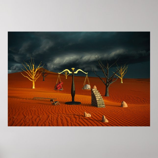 Scales of Truth – Surreal Desert Symbolism Poster (Front)