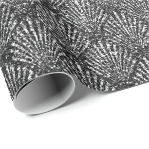 Scales Seashell Black Art Deco Gray Silver Glitter Wrapping Paper