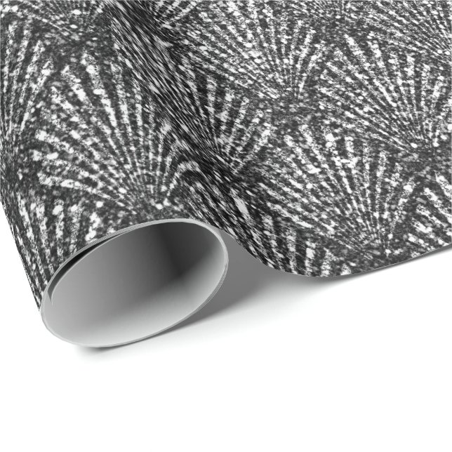 Scales Seashell Black Art Deco Gray Silver Glitter Wrapping Paper (Roll Corner)