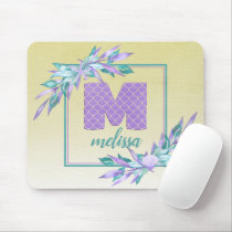 Scales Watercolor Purple Ombre Mermaid Monogram Mouse Pad