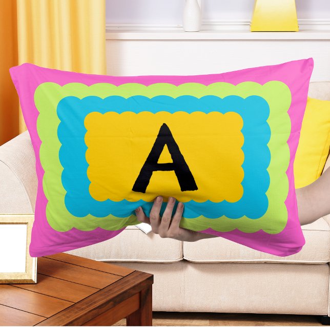 Scallop Alphabet Monogram Scalloped design bright Lumbar Pillow (Creator Uploaded)