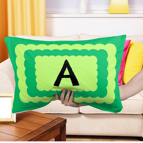 Scallop Alphabet Monogram Scalloped design green Lumbar Pillow