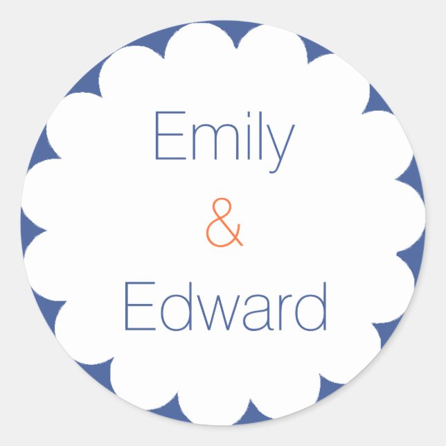 Scallop Blue Border Classic Round Sticker (Front)