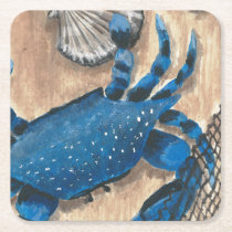 Scallop, Crab and Net Square Paper Coaster