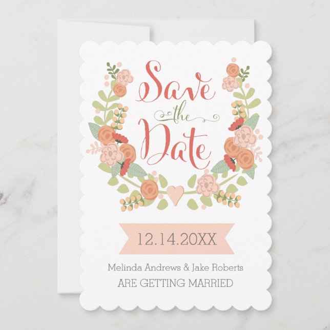 Scallop Edge Floral Save the Date (Front)