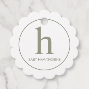 Scallop Elegant Monogram Sage Green Baby Shower Favor Tags