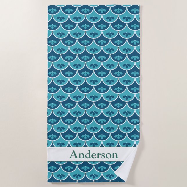 Scallop Floral Pattern Custom Colors Beach Towel (Front)