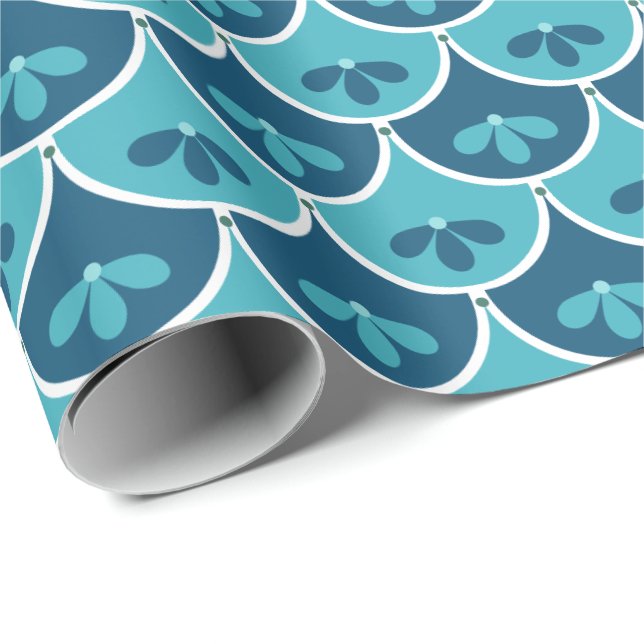 Scallop Floral Pattern Custom Colors Wrapping Paper (Roll Corner)
