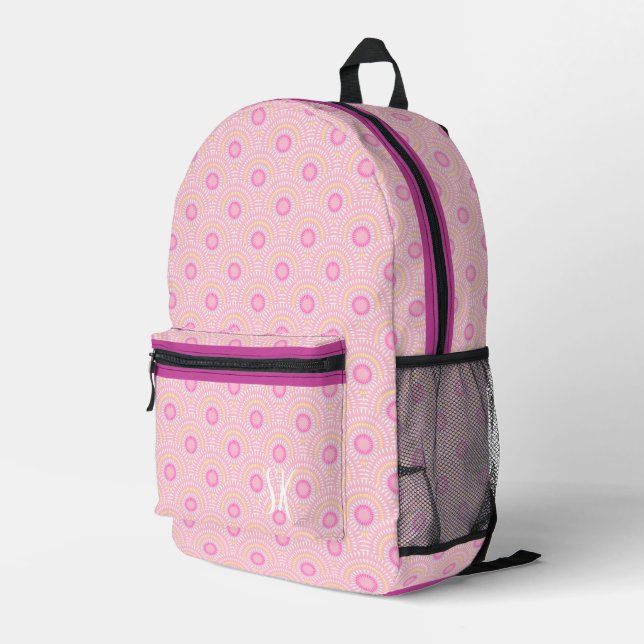 Scallop Japanese Pink Printed Backpack (Back Corner Right)