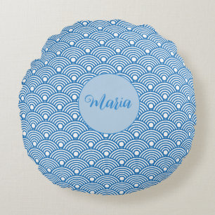 Scallop Pattern Aqua Blue Decorative Pattern Round Pillow