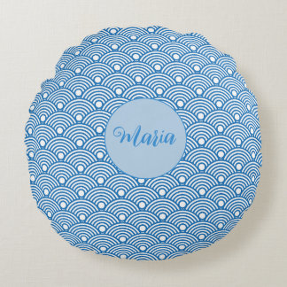 Scallop Pattern Aqua Blue Decorative Pattern Round Pillow