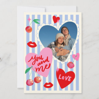 Scallop Photo Frame Hearts Cherries Initials Love Holiday Card