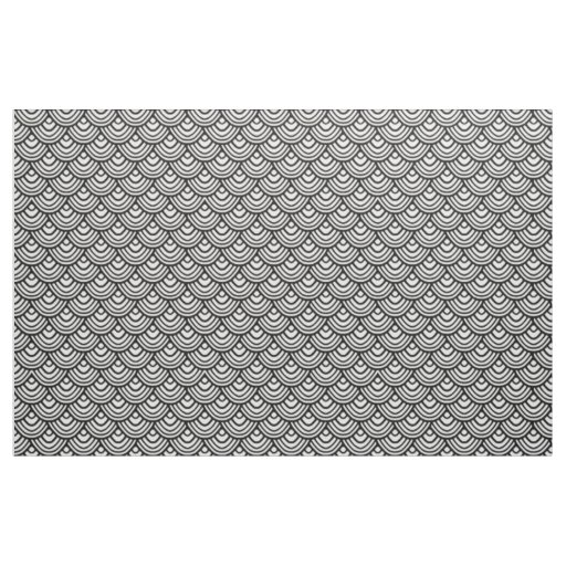 Scallop Scale Pattern Black and White Fabric