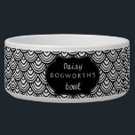 Scallop Scale Pattern Personalized Black and White Bowl<br><div class="desc">This modern, bold black-and-white scallop pattern dog or cat pet bowl has a curvy black banner where you can add your pet's name. The repeating scale, scalloped pattern motif has an elegant, classy mod look. Use the template fields to easily add your text or "Customize It" to adjust. All text...</div>