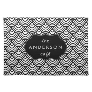 Scallop Scale Pattern Personalized Black and White Placemat