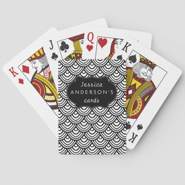 Scallop Scale Pattern Personalized Black and White Poker Cards (Back)