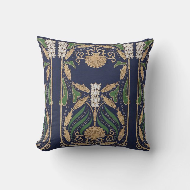 Scallop Sea Shell Art Nouveau Throw Pillow (Front)