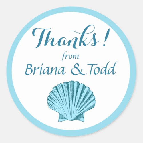 Scallop Seashell Beach Thank You  mint blue Classic Round Sticker