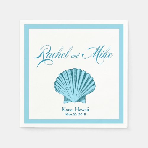 Scallop Seashell Beach Wedding  mint blue Napkins