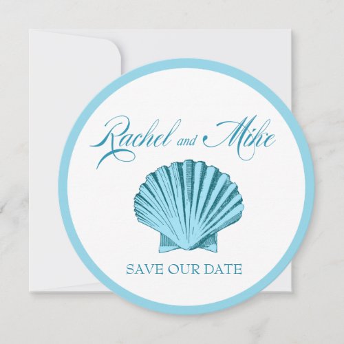 Scallop Seashell Beach Wedding  mint blue Save The Date