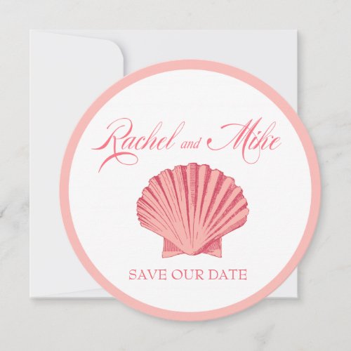 Scallop Seashell Beach Wedding  pink Invitation