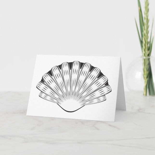 Scallop Seashell Minimalist Black and White Card (Front)