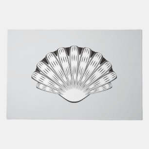 Scallop Seashell Minimalist Black and White Doormat