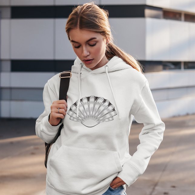 Scallop Seashell Minimalist Black and White Hoodie (Creator Uploaded)