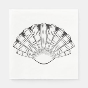 Scallop Seashell Minimalist Black and White Napkins