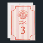 Scallop Seashell Pink Stripe Wedding Invitation<br><div class="desc">Red line art seashell illustration over pink stripe background with red text and hand drawn frame.</div>