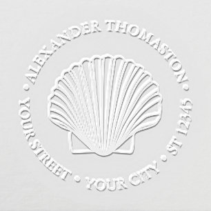 Scallop Shell #3 Seashore Beach Round Name Address Embosser