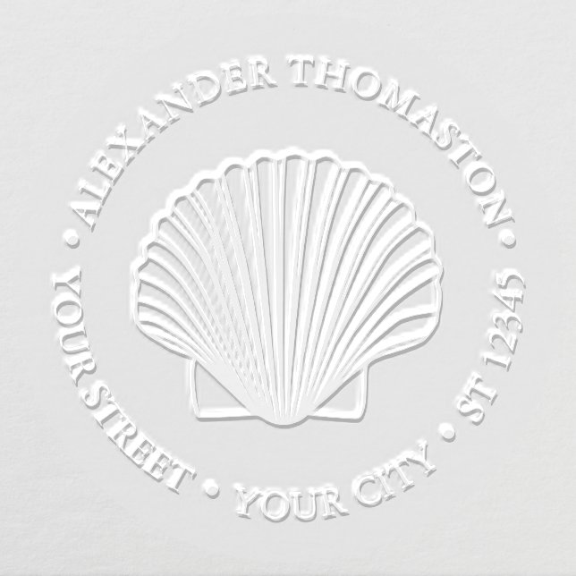 Scallop Shell #3 Seashore Beach Round Name Address Embosser (Design)
