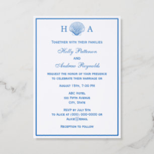 Scallop Shell #3 Wedding Couple Initials Letterpress Photo Cards