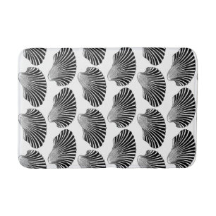 Scallop Shell Block Print, Black and White Bathroom Mat
