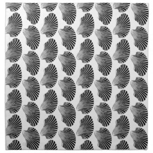 Scallop Shell Block Print, Black and White Cloth Napkin