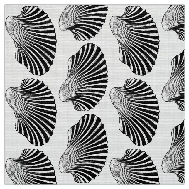 Scallop Shell Block Print, Black and White Fabric (Swatch)