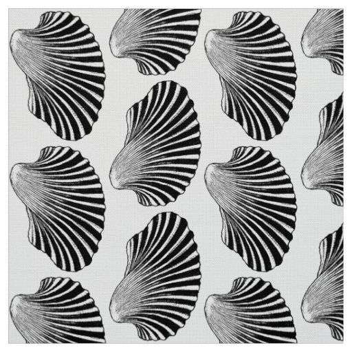 Scallop Shell Block Print, Black and White  Fabric